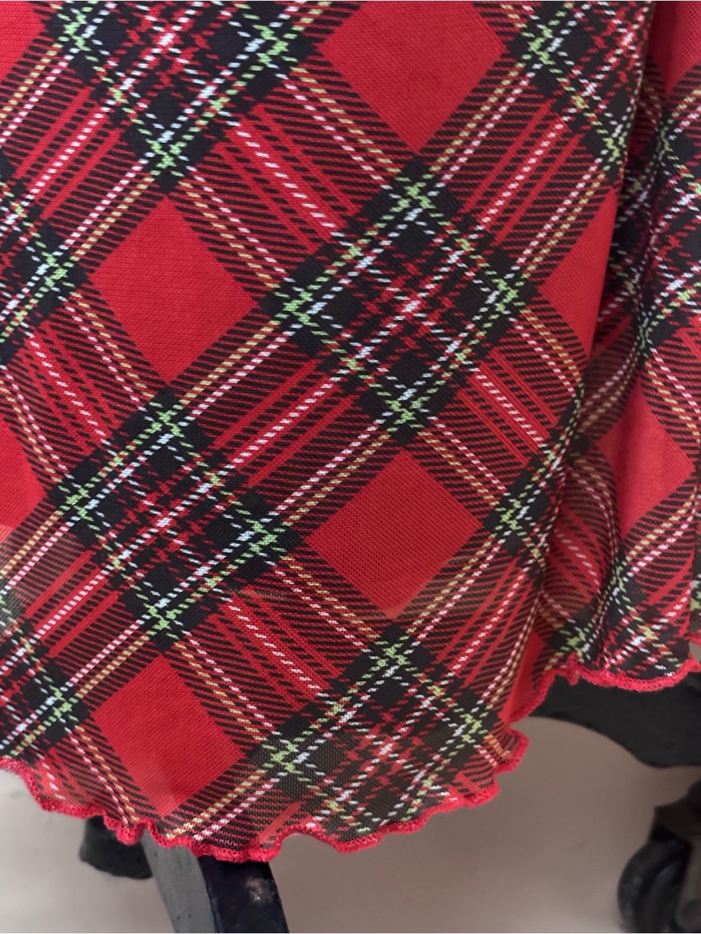 Red Tartan Plaid Mesh 90s Midi Skirt Small - Picture 3 of 7